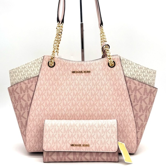 Michael Kors Large Jet Set Travel Shoulder Bag & Trifold Wallet Light Pink Multi - Picture 2 of 13